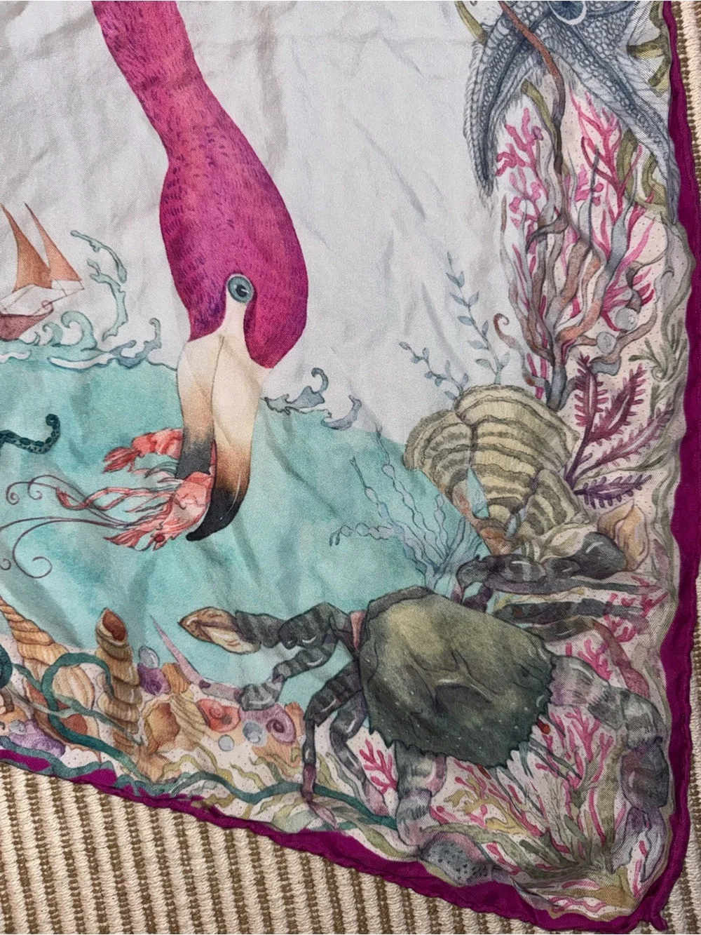 Sarah Flint Silk Scarf - Wild Waters Scarf 90 × 90 cm/ Fuchsia & Turquoise Si